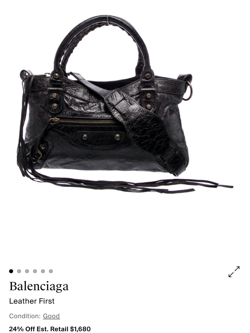 Balenciaga Black Textured Leather Shoulder Bag with Fringe